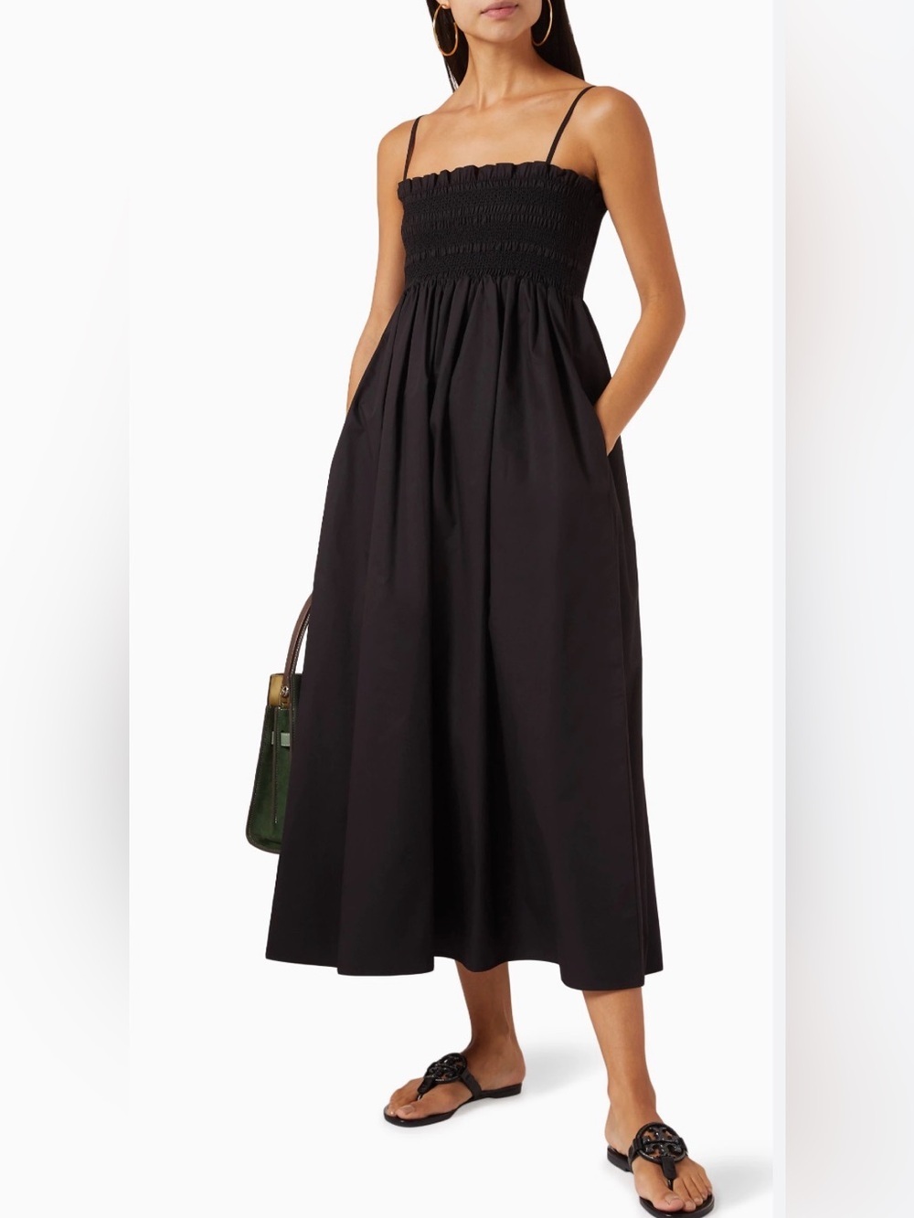 Tory Burch Smocked Midi Dress in Cotton XS